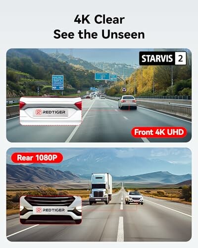 Dashcam view showing 4K UHD front and 1080P rear footage.